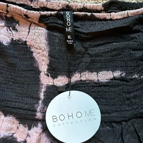 NWT Nordstrom Boho Me XL Ombré Tiered Pink, Black Tie Dye Strapless Maxi Dress - Picture 6 of 12